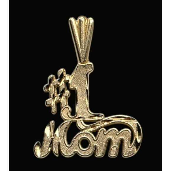 14K Yellow Gold #1 MOM Pendant Charm 585 Signed Mark Anthony 1.1g Textured Gift - Picture 11 of 11